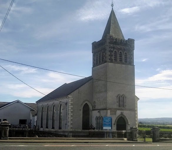 Front of church with hall to the rear.